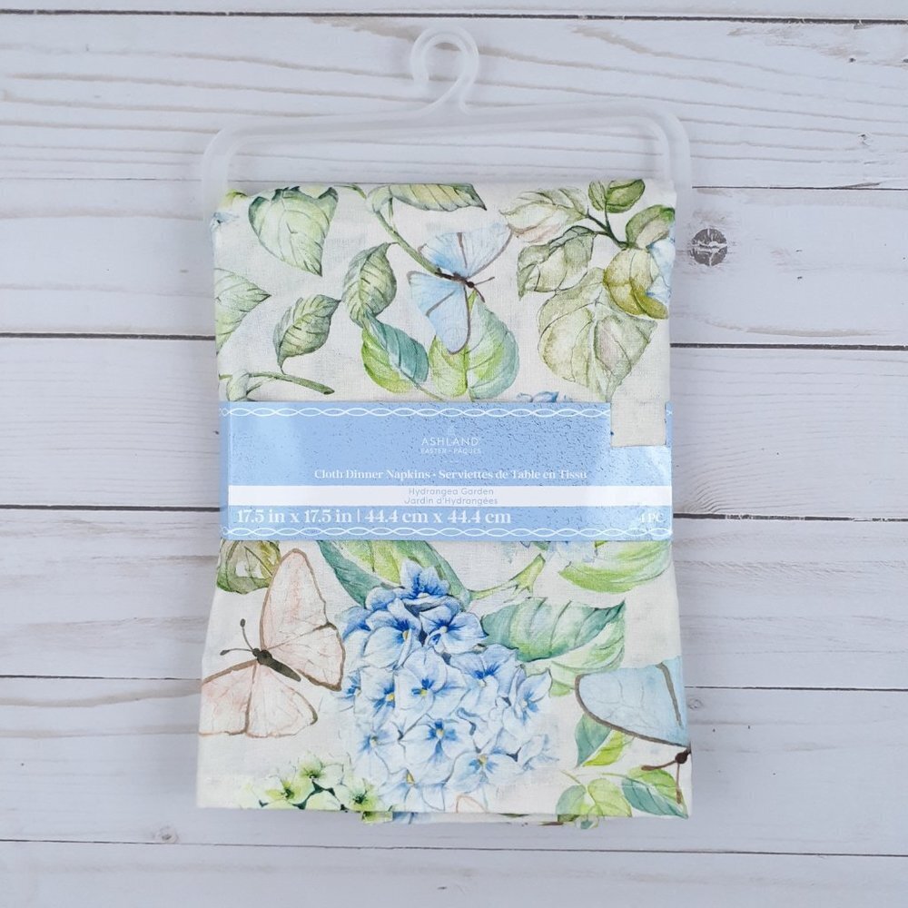 Fabric Dinner Napkins Spring Flowers Floral 17.5x17.5 Set of 4 Green Blue - Picture 3 of 4